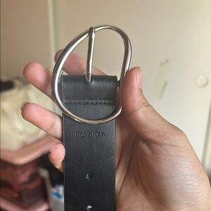 Calvin Klein Black Leather Belt with Silver Buckle